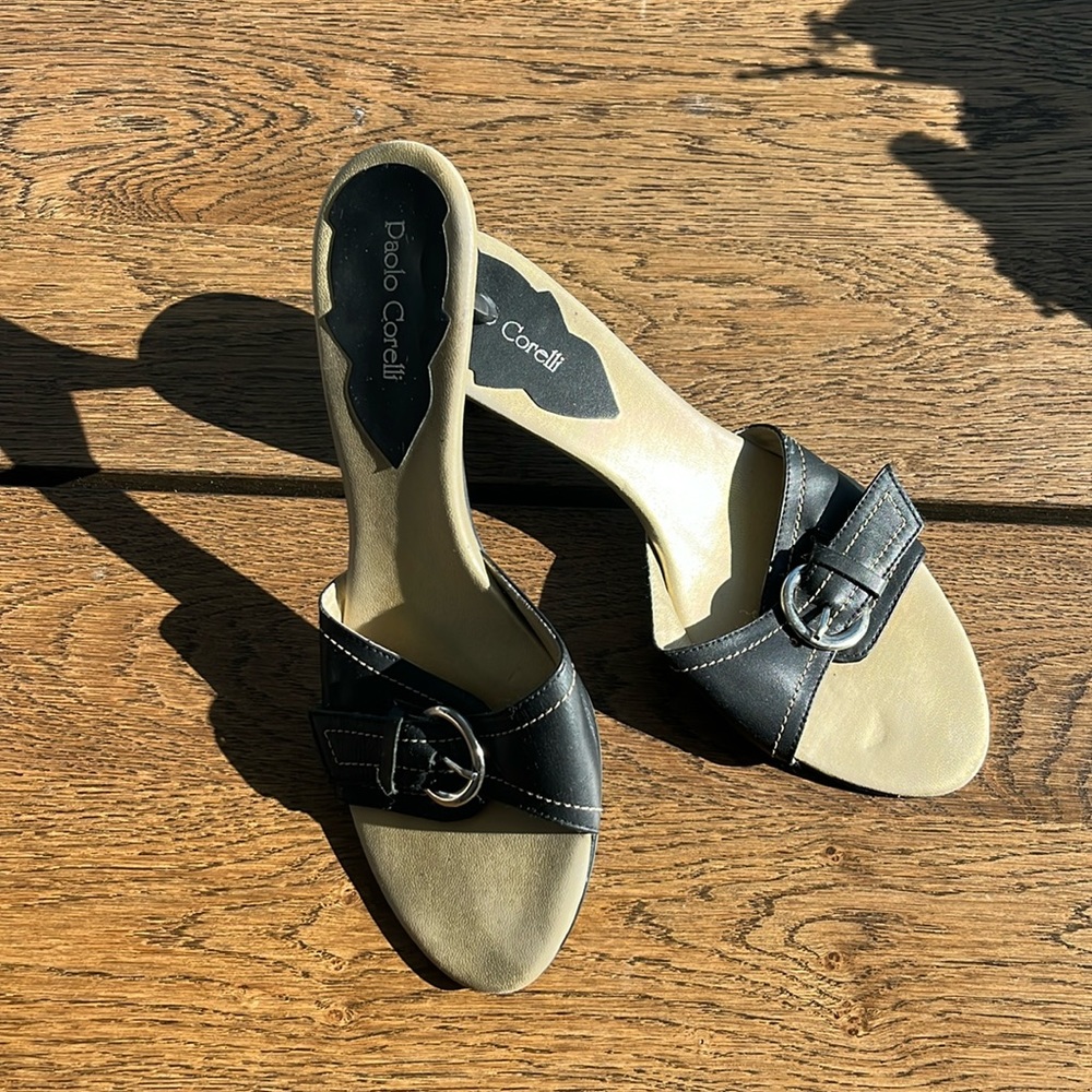 Cute 2” Heel Black Leather with Buckle